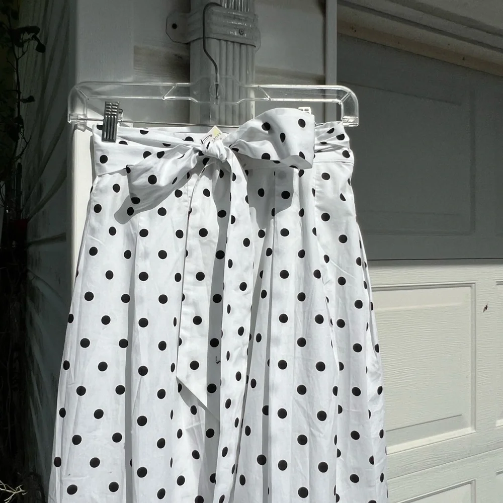 NWT Talbots Fun White Black Polka Dots A-Line Cotton Lined Skirt Sash Belt - Picture 2 of 5